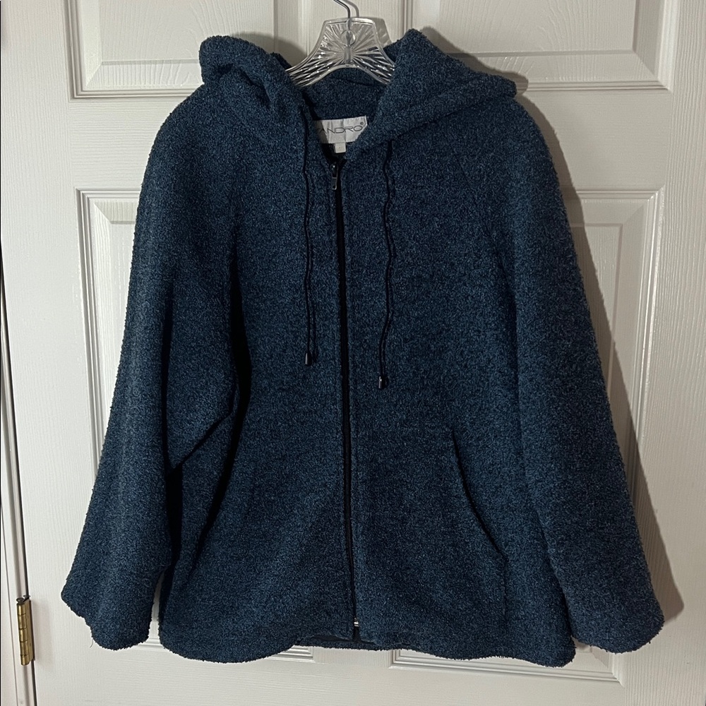 Sandro Textured Blue Hoodie Full Zip Up Jacket, Sz L/XL